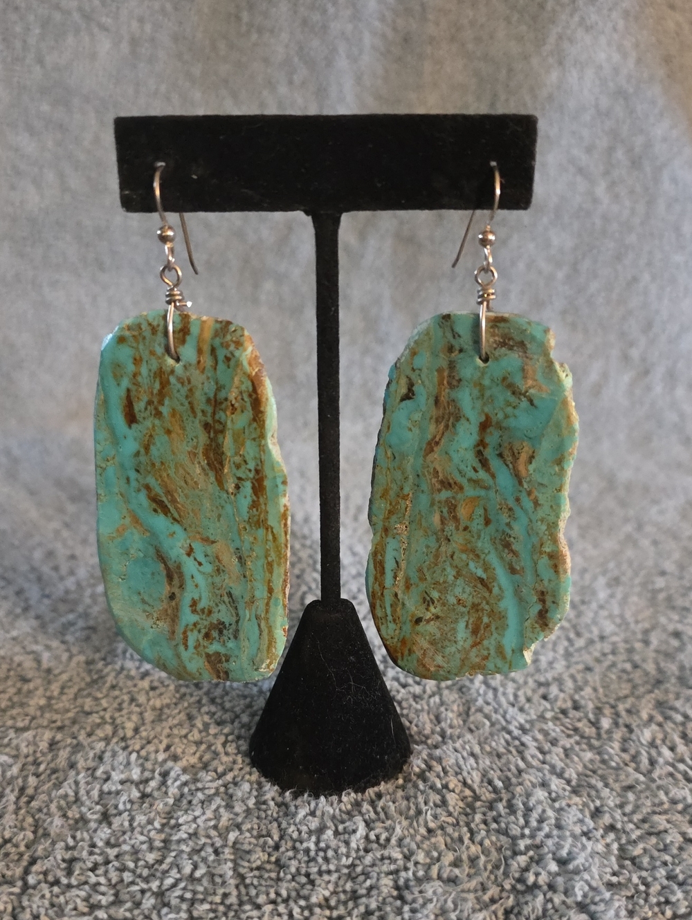 Turquoise and Brown Slab Statement Drop Earrings - Unbranded